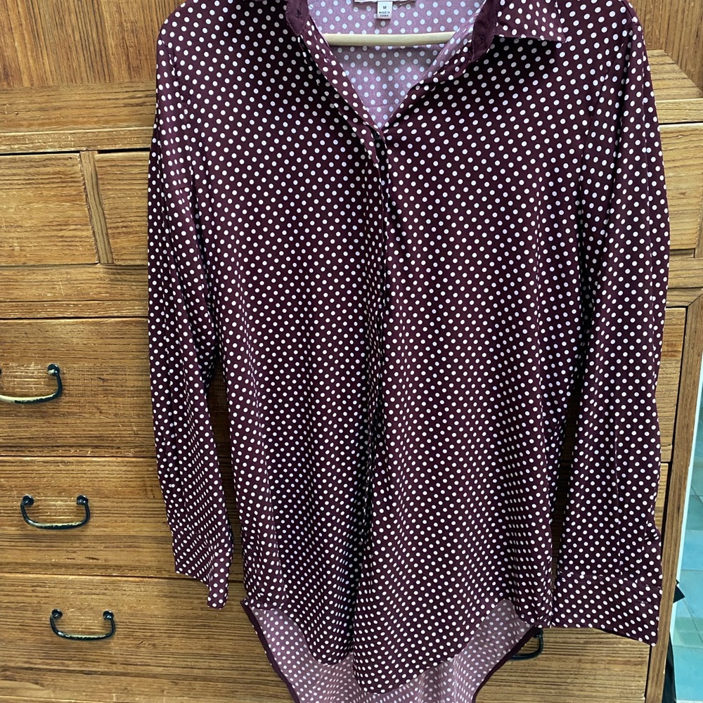 Philosophy Burgundy Polka Dot Blouse